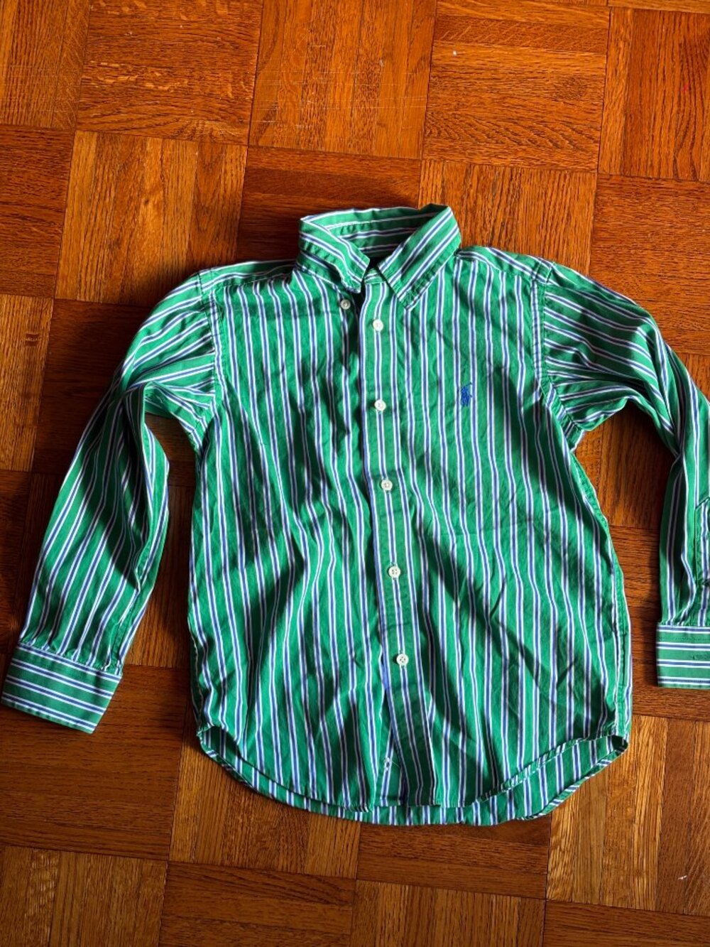 Boys Polo Ralph Lauren Green Striped Button Up Shirt Size 6